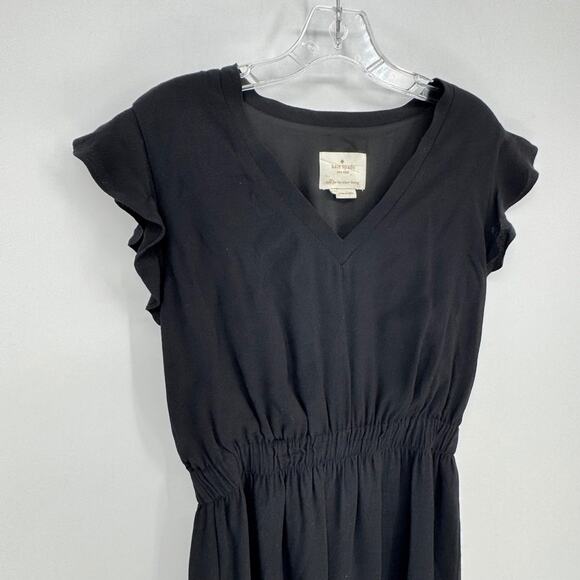 Kate Spade New York Black V Neck Flutter Sleeve Smocked Waist Midi Dress Size 10 - Picture 5 of 8